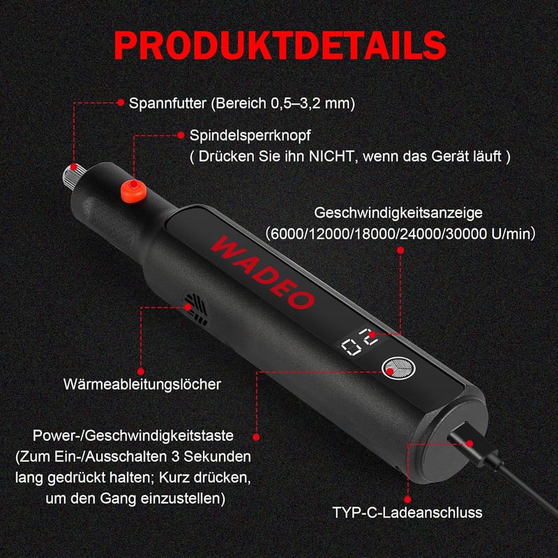 WADEO 8V 100W Mini Csiszológép LED-del, 157 Tartozékkal, Barkácsoláshoz