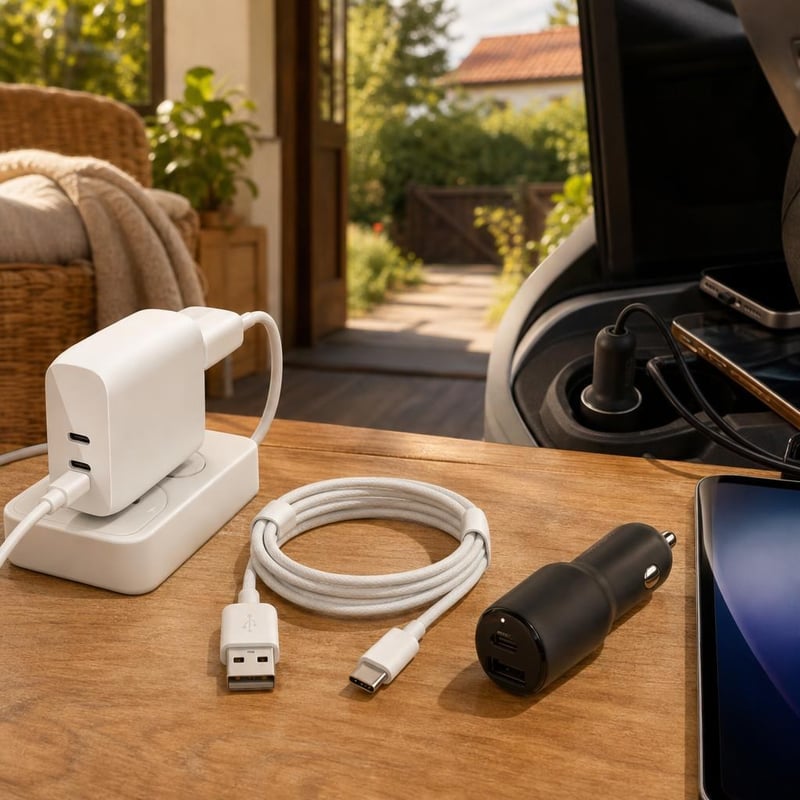 Pachet încărcare auto-acasă: 42W încărcător auto + 60W încărcător perete + cablu USB-A la USB-C 1m