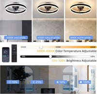 EIDISUNY Modern LED Mennyezeti Ventilátor Távirányítóval - 60W Fekete Lámpa 3 Színhőmérséklettel, Csendes Működés Nappaliba, Hálószobába 2