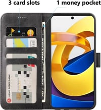 Poco M4 Pro 5G mágneses bőrtok 3 kártyatartóval - Fekete 3