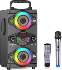 TOMPROAD Bluetooth Hangszóró 60W - Hordozható Vezeték Nélküli Hangfal Karaoke Funkcióval, FM Rádióval, LED Világítással és Távirányítóval 1
