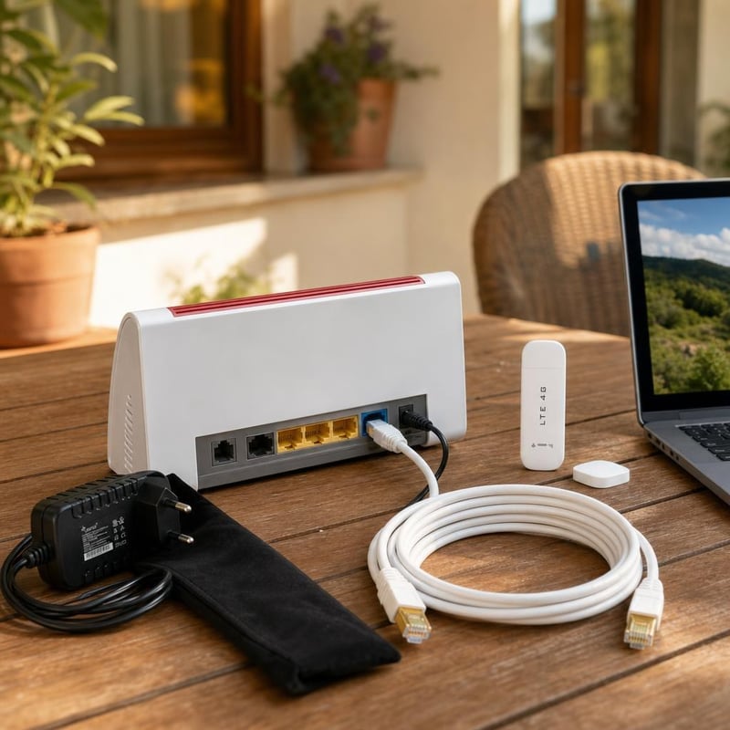 Routermentő csomag: 12 V-os univerzális tápegység + 4G LTE USB modem + 8 m CAT8 Ethernet-kábel