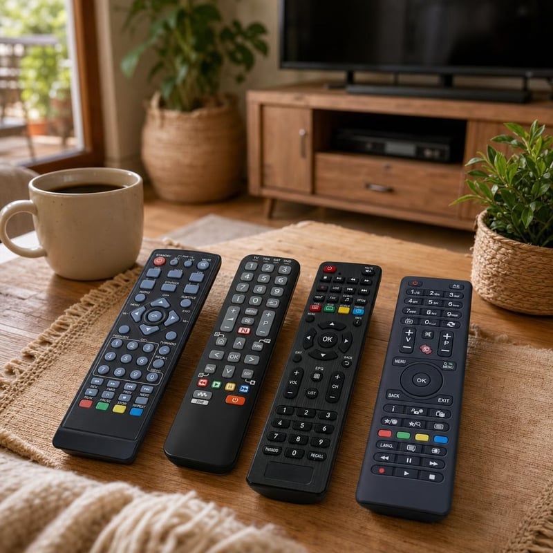 Sada ovládačov k dekodérom: 1x TCNOUMT + 1x Meliconi 4v1 + 1x Fuba TS9018HEVC + 1x CGV Premio Sat