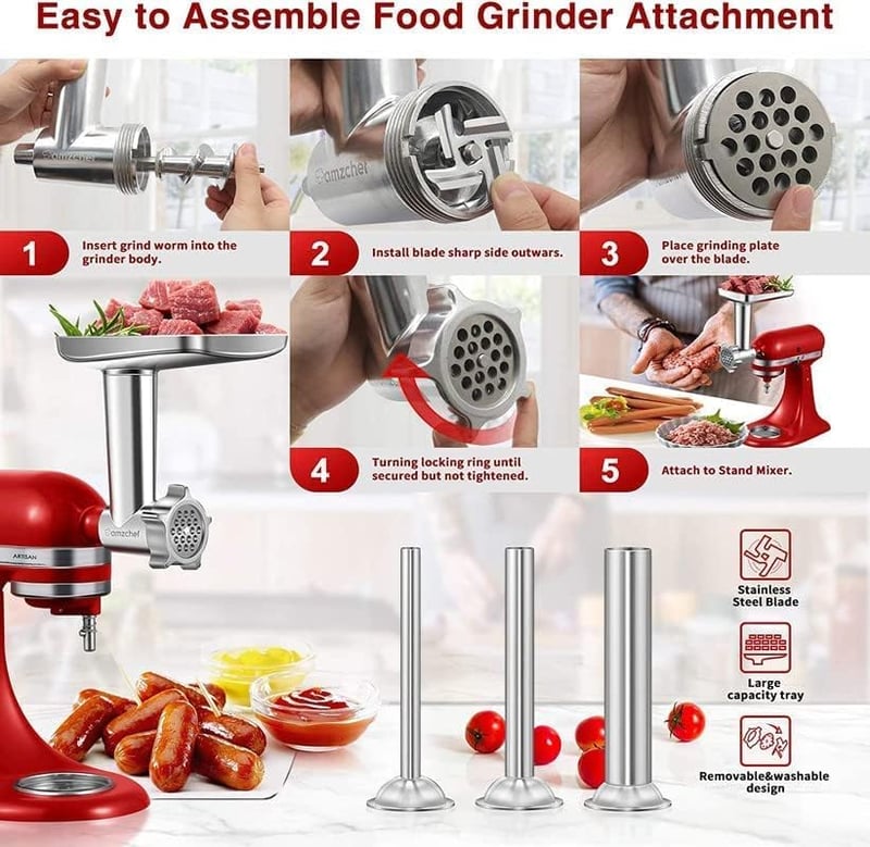 KitchenAid Artisan húsdaráló szett - rozsdamentes acél, 3 kolbásztöltővel, 4 tárcsával, 2 késsel és burgerpréssel