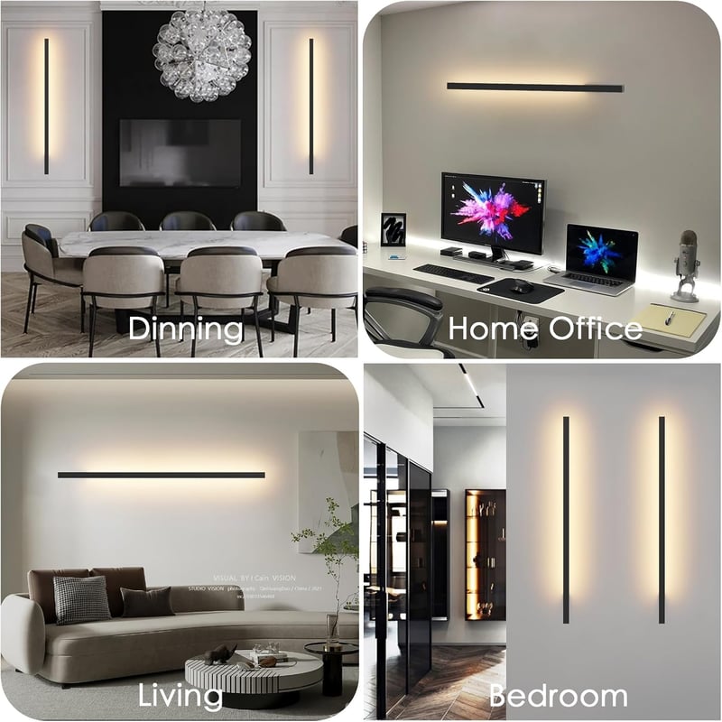 Klighten Akkumulátoros Fali Lámpa 2db - 10000 mAh Tölthető, Távirányítós, Fényerőszabályozós, 100 cm, 6W, 3000K-6000K, Fekete, Nappali Világ