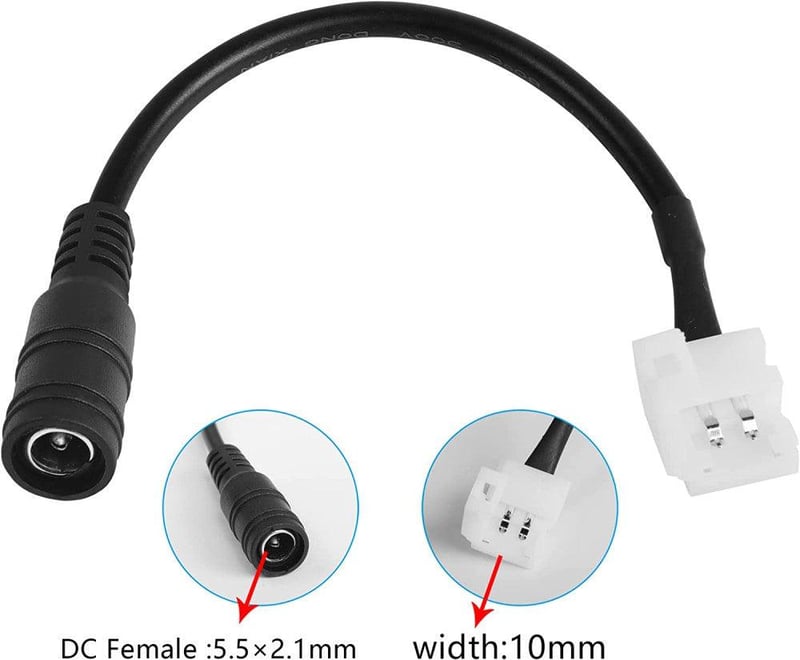 PNGKNYOCN LED szalag csatlakozó klipsz, 10db, forrasztás nélküli, DC 5,5x2,1mm