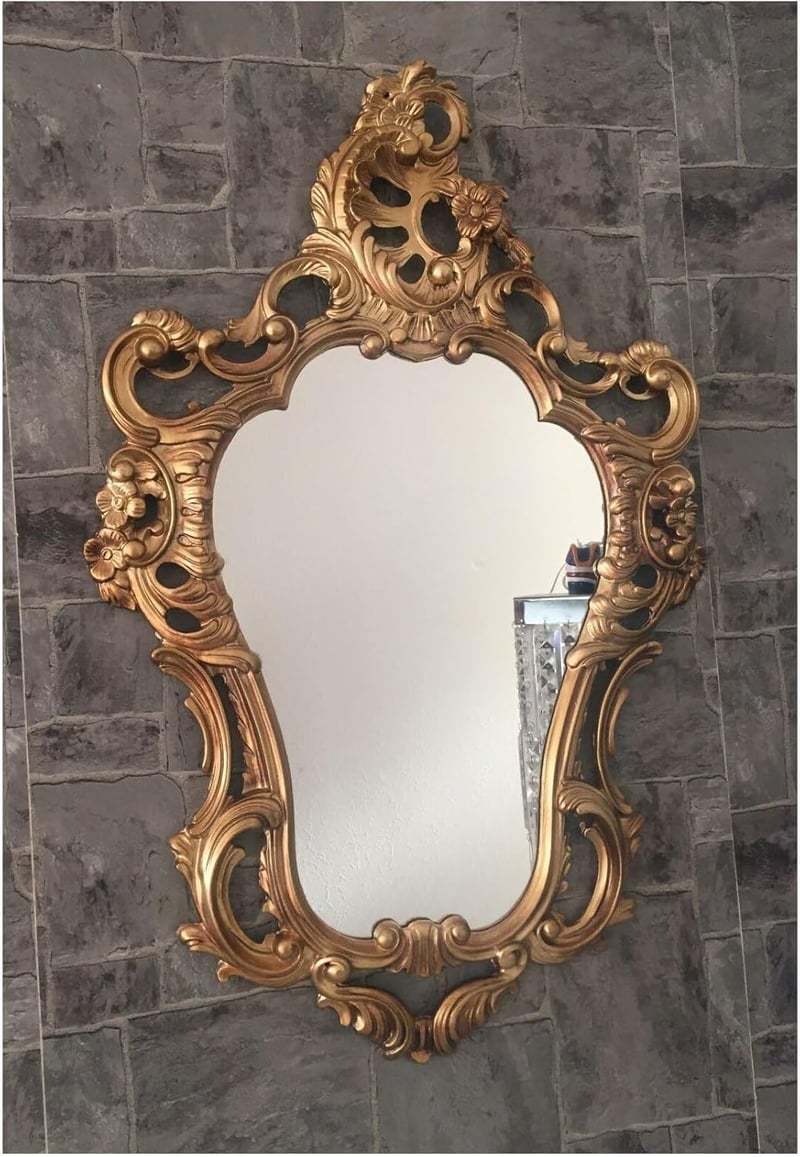 Lnxp Antik Barokk Fali Tükör - Arany Retro Dekoráció 50x76 cm - Időjárásálló Műanyag Kerettel - Elegáns Lakberendezési Elem
