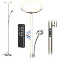 Amdelne LED Állólámpa Távirányítóval - 2in1 Dimmelhető 30W Mennyezeti Lámpa Flexibilis 5W Olvasólámpával, 4 Színhőmérséklet, Ezüst, Nappali, 1