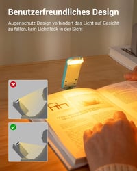 DEWENWILS Olvasólámpa 3 Fényerőszinttel - USB Tölthető Könyvlámpa Szemkímélő Borostyán Fénnyel, Állítható Fejjel, Utazáshoz, Éjszakai Olvasá 5
