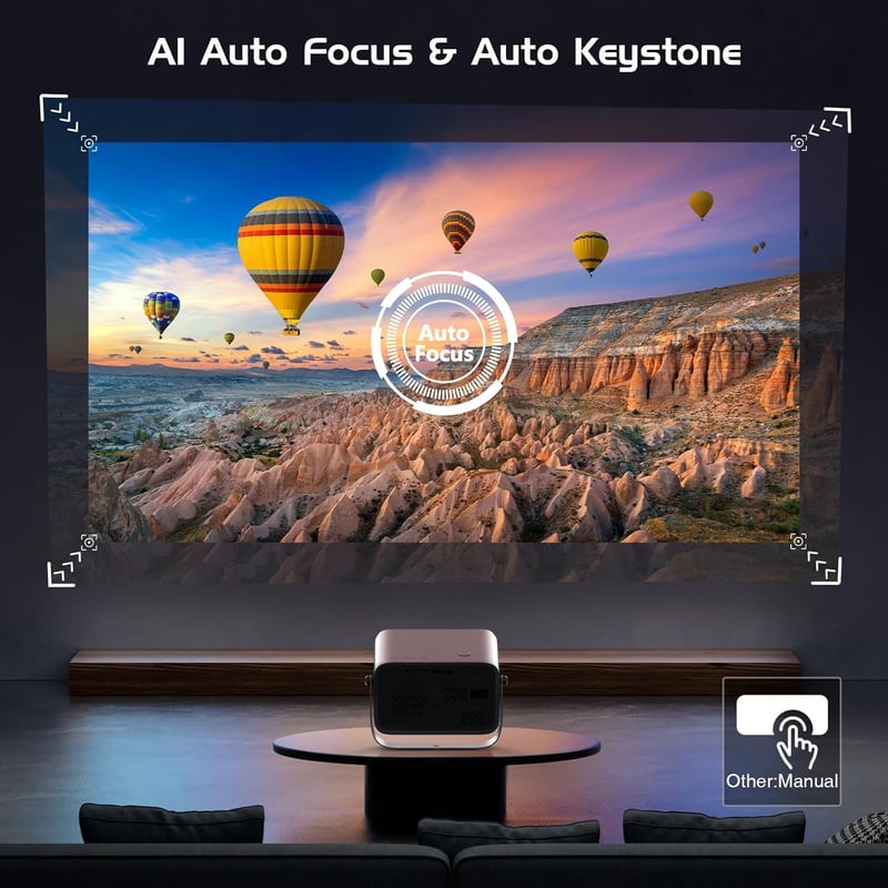 AKATUO Natív 1080P Okos Projektor - 360° Forgatható, WiFi6, Bluetooth, Automata Fókusz, 4K Támogatás, 50% Zoom, Beépített Hangszóró, Hordozh