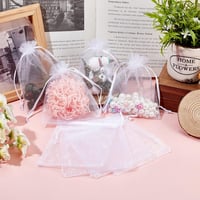 PandaHall Elite Fehér Organza Ajándéktasak Szett - 100 db Matt Ékszertasak Esküvőre, Karácsonyra - Húzózsinóros Ékszertartó Tasak 10x8cm 3