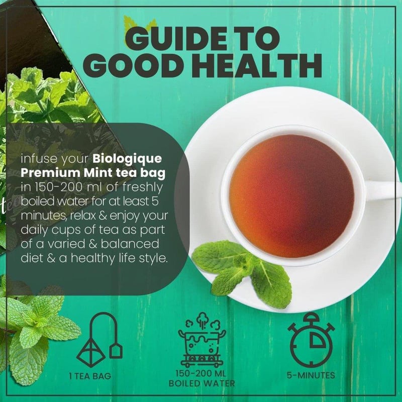 BIOLOGIQUE Prémium Méregtelenítő Mentatea - 40db Koffeinmentes, Antioxidáns Teafilter