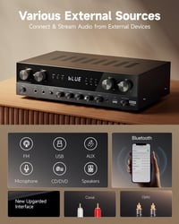 Donner 1000W Sztereó Erősítő - 4 Csatornás Bluetooth 5.0 Házimozi Receiver USB/FM/RCA/Optikai Bemenetekkel, Karaoke Funkcióval, Távirányítóv 3