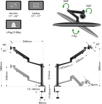 Viozon Monitor és Laptop Tartó Gázrugós Kar 17-32" Asztali Állvány - black 4