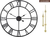 HAITANG Nagyméretű Vintage Fém Falióra - Fekete, Hangtalan, Római Számokkal, 60 cm - Elegáns Dekoráció Nappaliba, Hálószobába, Konyháb 2