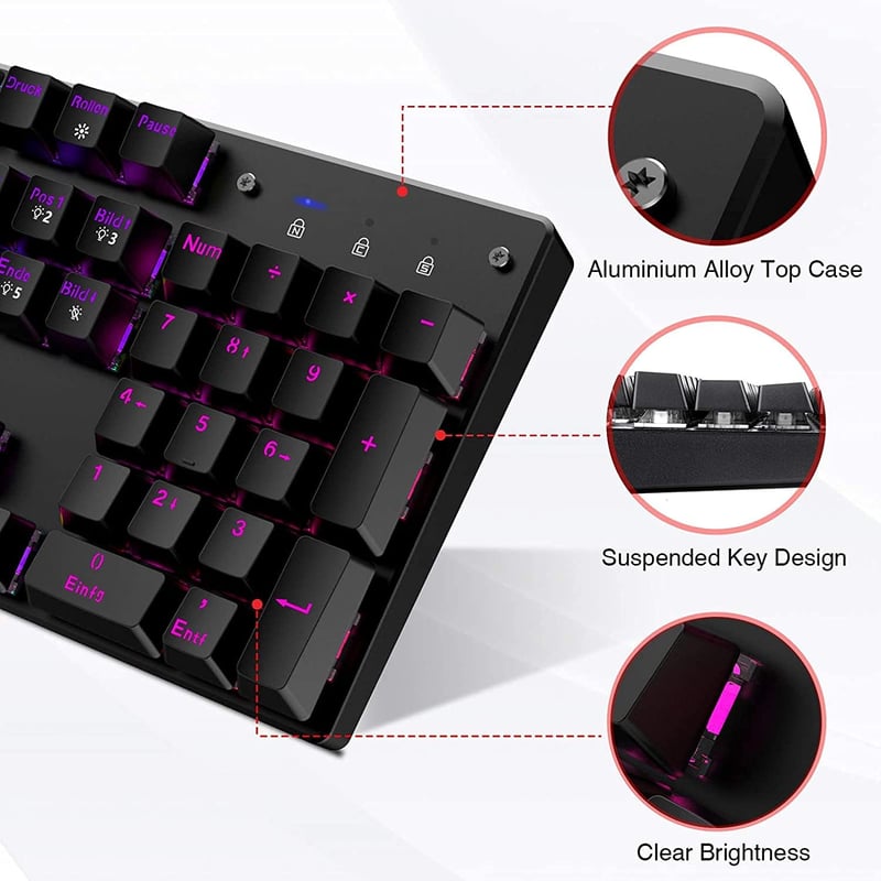 Havit mechanikus gamer billentyűzet, QWERTZ, piros kapcsolók, LED világítás
