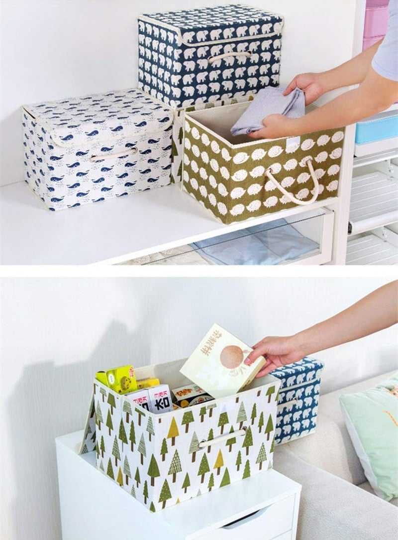 Cutie de depozitare pliabilă Fcalvy cu capac - Cutie de jucării cu model Urs Polar pentru copii, pentru haine - Material bumbac, 38x25x25 cm