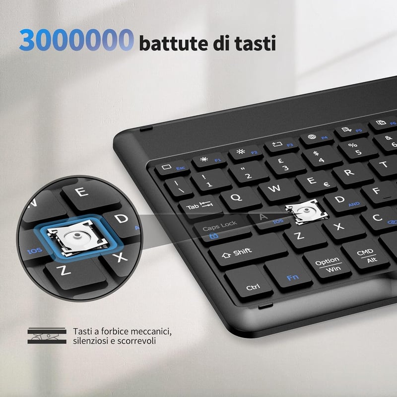 EasyAcc Bluetooth billentyűzet Windows/Android/iOS-hez, olasz kiosztás, 80cm USB-C kábel, fekete