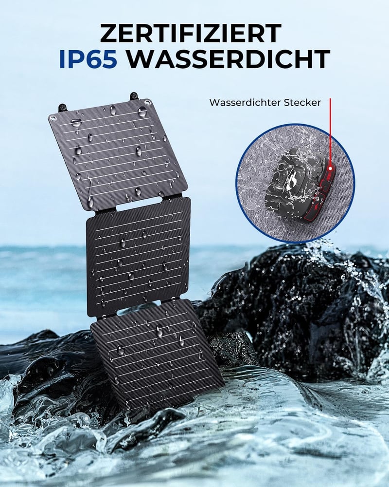 BigBlue Solarpowa 20W ETFE Összehajtható Napelemes Töltő, USB-A és USB-C Csatlakozóval, IP65 Vízálló, Állvánnyal, Mobiltelefon és Tablet Kom
