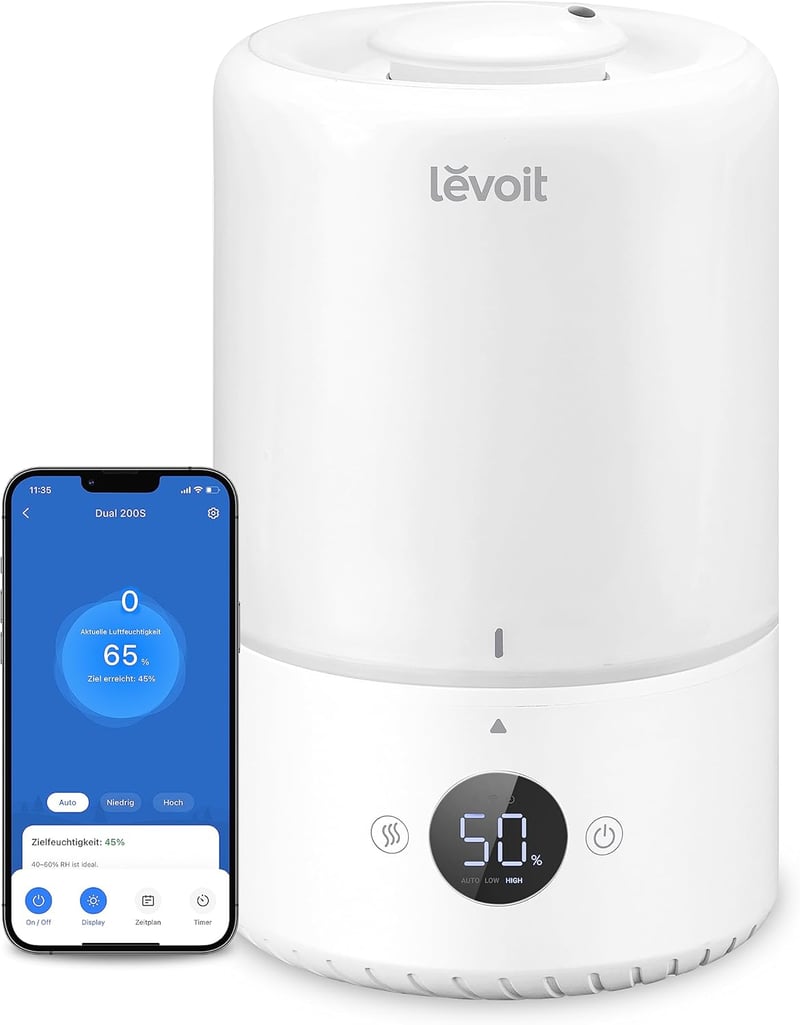 Levoit 3L Ultrahangos Párásító - Felültölthető, 360° Forgó Fúvóka, 19dB Halk Működés, 25 Órás Üzemidő, Okos Vezérlés, Aroma Diffúzor Hálószo