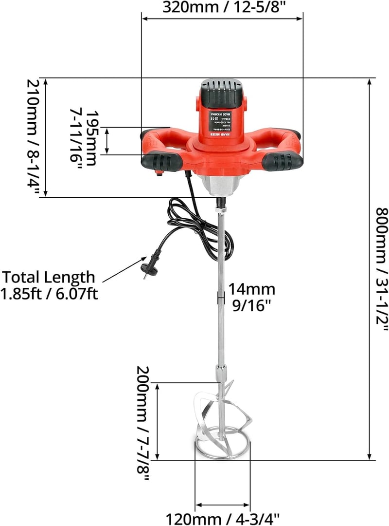 QWORK 2100W-os 6 sebességes keverőgép festékhez, vakolathoz - M14 menettel