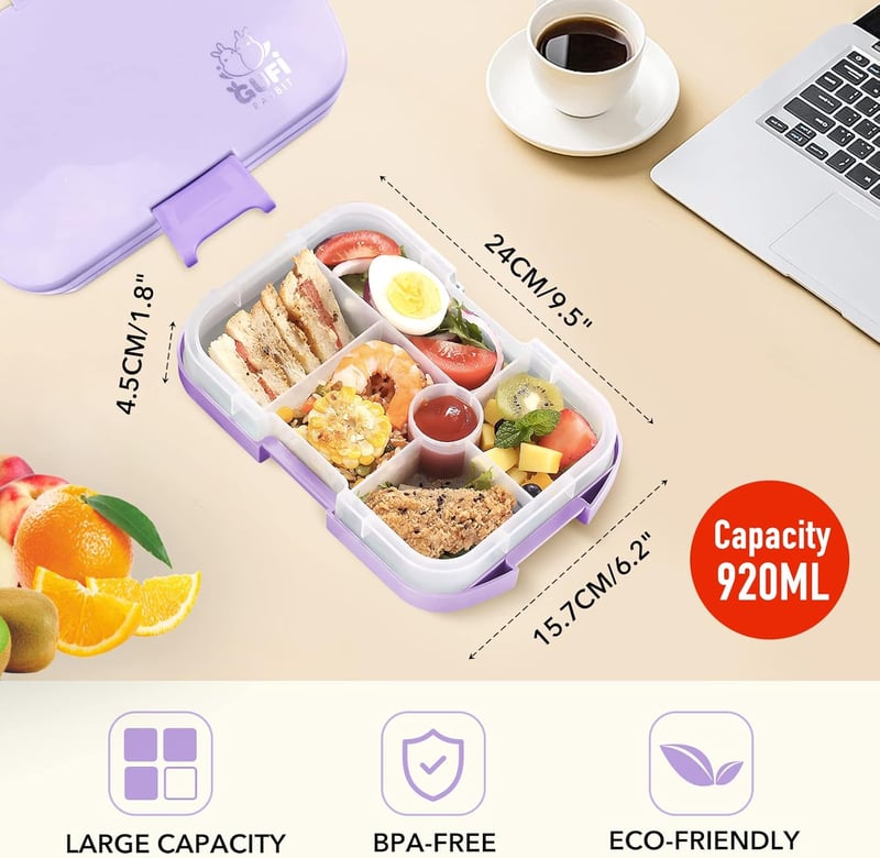 Homtibrm 6 rekeszes lila bento ebéddoboz 920 ml - gyerekeknek és felnőtteknek