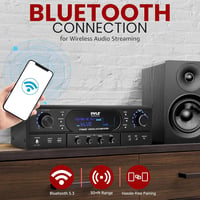 Pyle Bluetooth 5.3 Házimozi Erősítő - 2x30W Sztereó Rendszer MP3/USB/FM Támogatással, Visszhang/Mély/Magas Hangszabályzóval, Vezeték Nélküli 5
