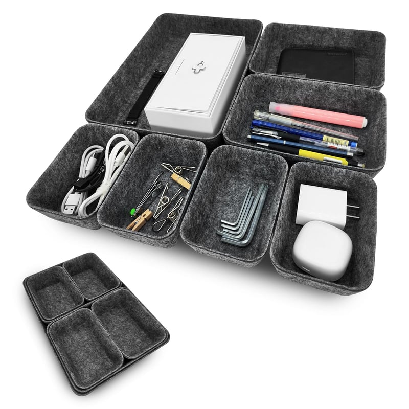 Set de 7 organizatoare pentru sertare din fetru Cbilzxer, 3 dimensiuni, organizator DIY pentru accesorii de birou, masă de machiaj, dormitor, gri închis