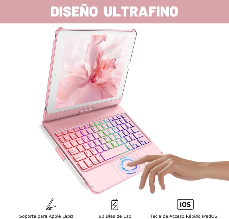 CC Store iPad 10.2 Billentyűzet - 360° Forgatható, Háttérvilágítású, Érintőpados Védőtok iPad 9/8/7 Generációhoz, Arany