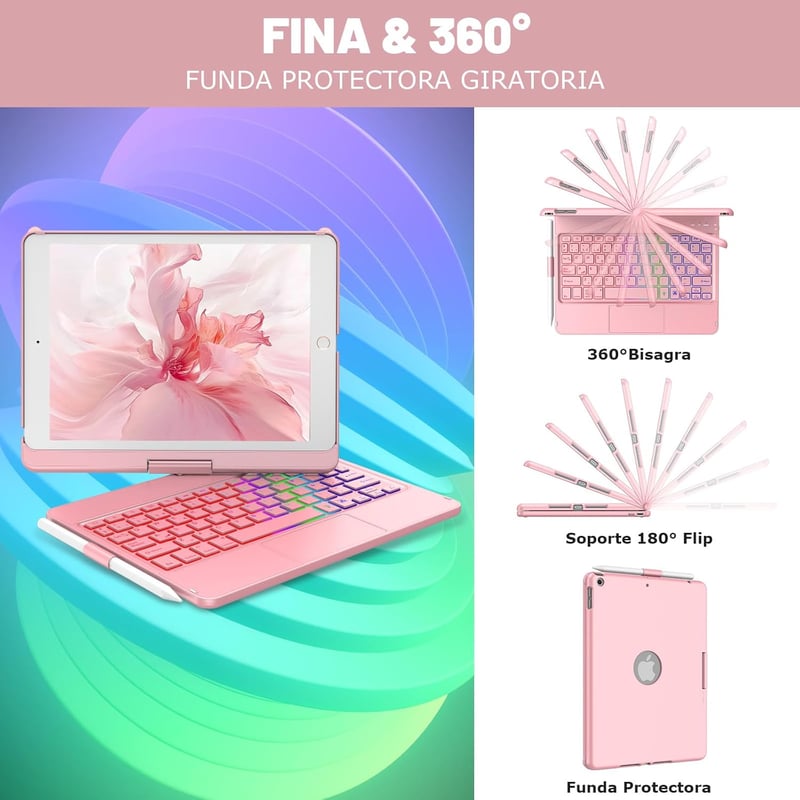 CC Store iPad 10.2 Billentyűzet - 360° Forgatható, Háttérvilágítású, Érintőpados Védőtok iPad 9/8/7 Generációhoz, Arany