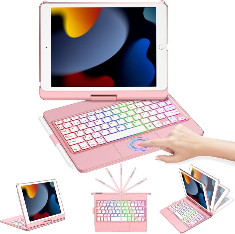 CC Store iPad 10.2 Billentyűzet - 360° Forgatható, Háttérvilágítású, Érintőpados Védőtok iPad 9/8/7 Generációhoz, Arany