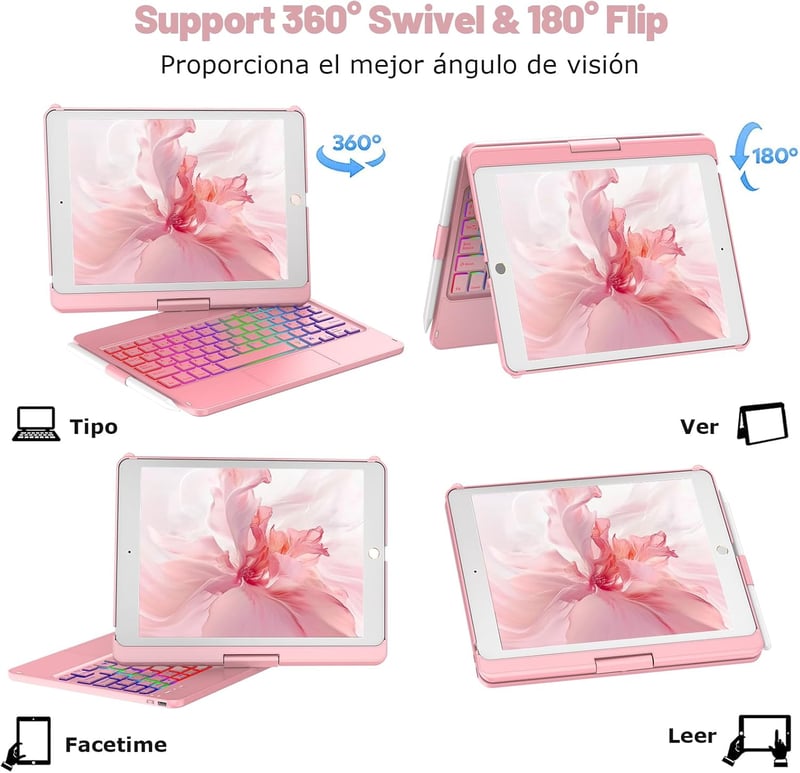 CC Store iPad 10.2 Billentyűzet - 360° Forgatható, Háttérvilágítású, Érintőpados Védőtok iPad 9/8/7 Generációhoz, Arany