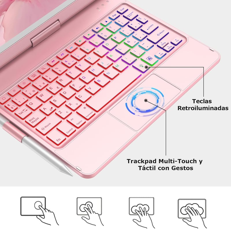 CC Store iPad 10.2 Billentyűzet - 360° Forgatható, Háttérvilágítású, Érintőpados Védőtok iPad 9/8/7 Generációhoz, Arany