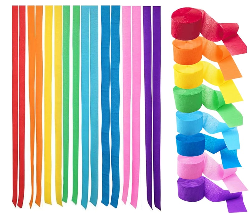 CC Wonderland Zone farebné krepové papierové stuhy, 8 ks, dúhové, viacfarebné stuhy na svadbu, karneval, párty, 4,5 cm x 25 m