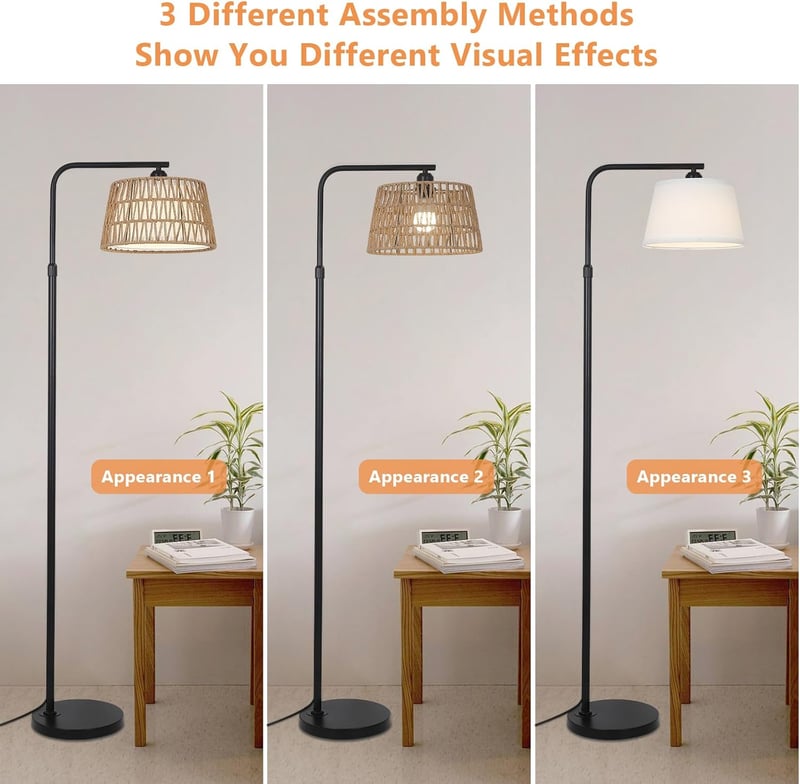 Rayofly Állólámpa Távirányítóval - Rattan Boho Állólámpa LED Izzóval, Alkalmazásvezérléssel, Rattan és Lenvászon Lámpaernyővel Nappali és H