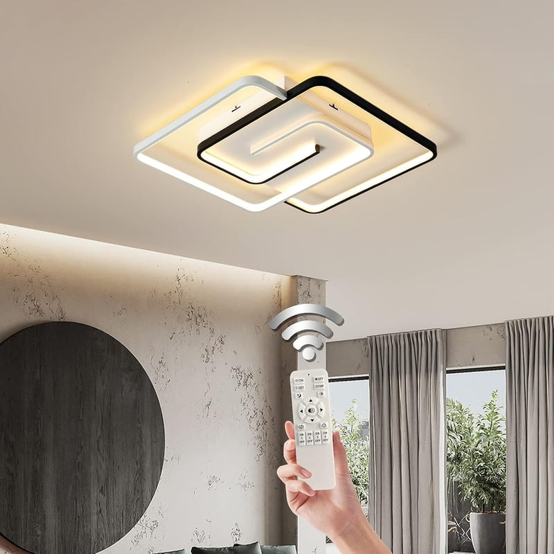 minifair Modern LED Mennyezeti Lámpa 36W 50cm - Távirányítós Négyzet Alakú Fekete-Fehér Fényerőszabályozható Lámpatest Nappaliba Hálószobába