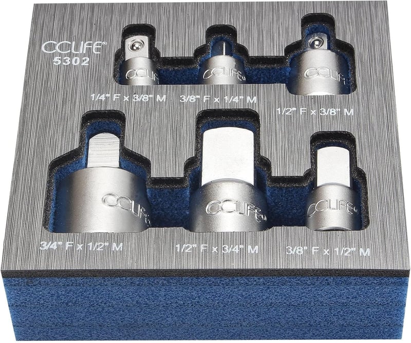 CCLIFE 6 részes Dugókulcs Adapter Készlet - 1/4", 3/8", 1/2", 3/4" Méretekben, Króm-Vanádium Acélból, Szerelőknek és Barkácsolóknak