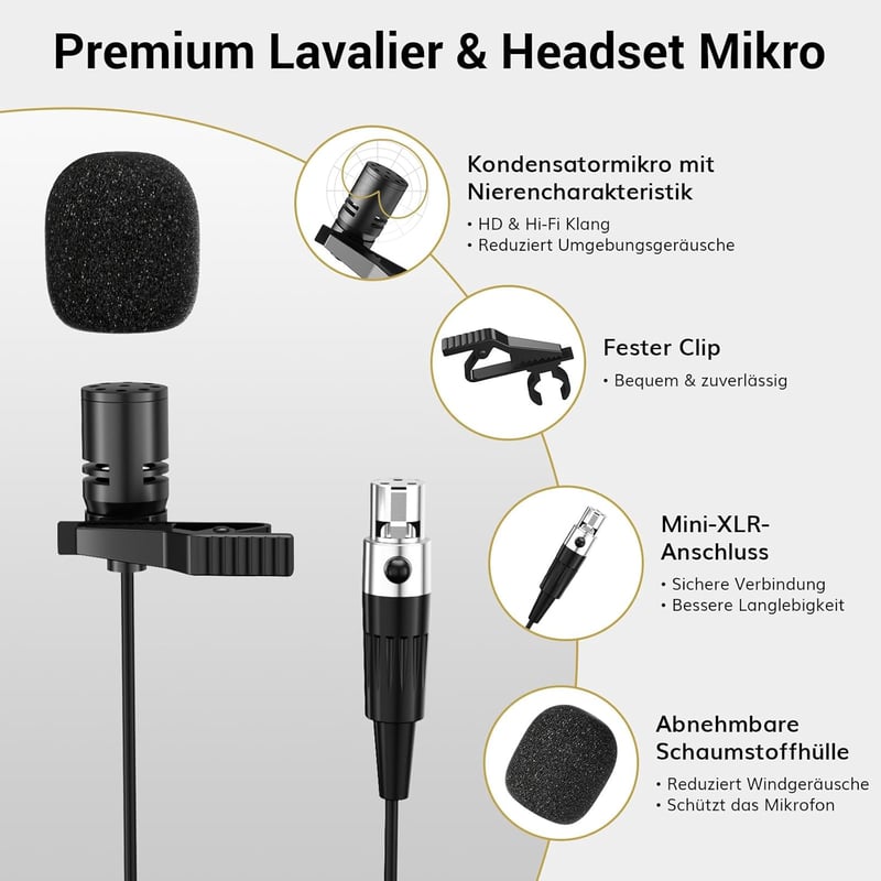 TONOR UHF Vezeték Nélküli Mikrofon Szett - Dupla Fejpántos és Csíptetős Mikrofonnal, 60m Hatótáv, 5 Frekvencia, 6.35mm Csatlakozó