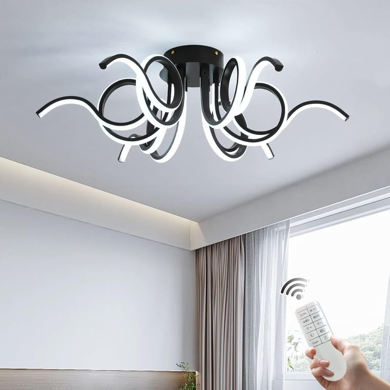 minifair Fekete LED Mennyezeti Lámpa 70cm - Távirányítós, Dimmelhető, 6 Fényforrás, 6000 Lumen, 3000K-6000K, Modern Világítás Nappaliba, Kon