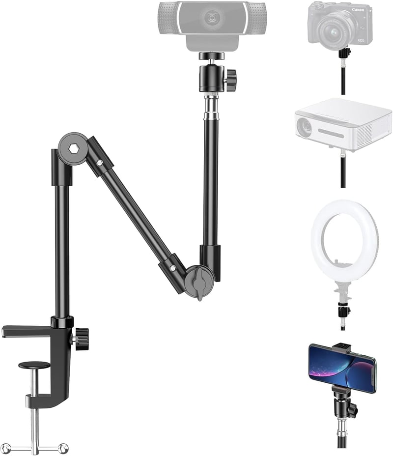 KDD Webkamera Állvány Telefontartóval - 25 Hüvelykes Hajlítható Tartókar Logitech C922/C920/Brio 4K Webkamerákhoz és GoPro Kamerákhoz - 22 F