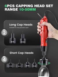 Huanyu elektromos palackzáró gép 10-50mm átmérőhöz, 1300RPM, 6 csavarfejjel 2