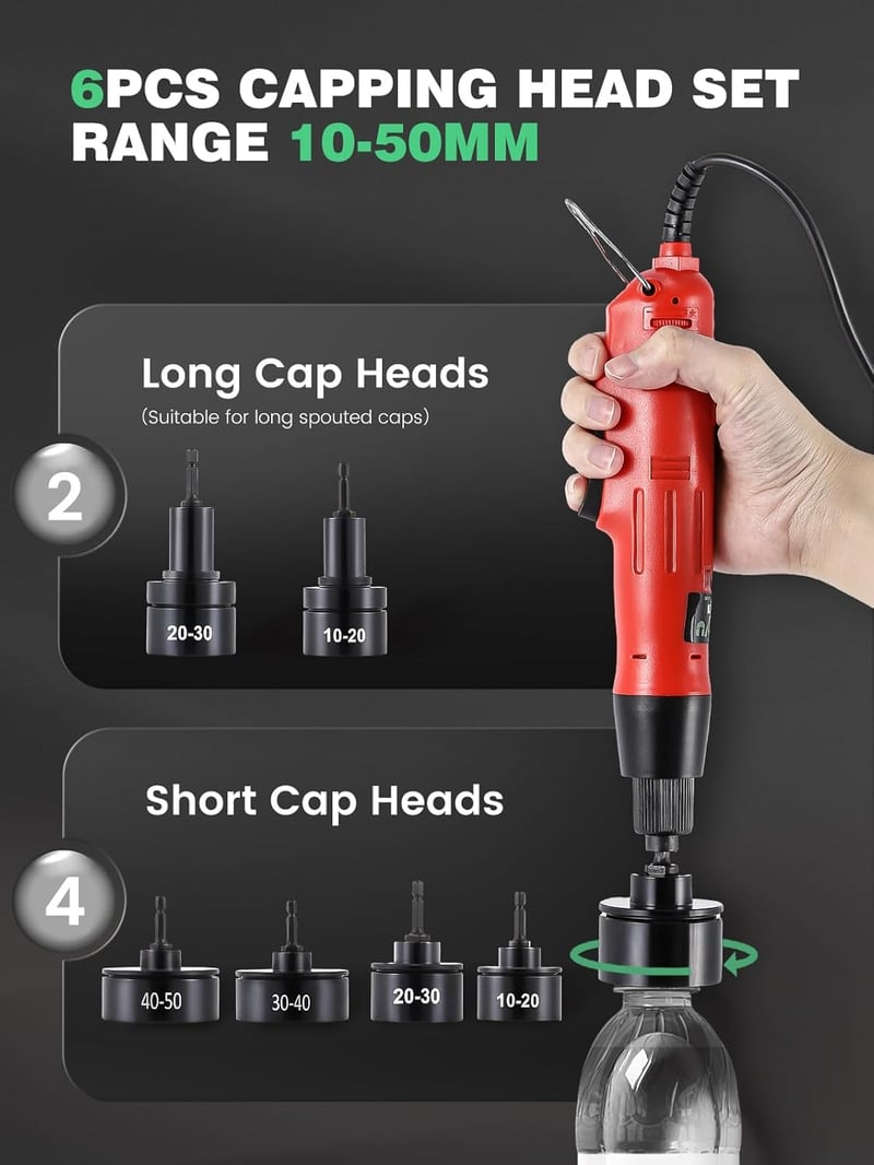 Huanyu elektromos palackzáró gép 10-50mm átmérőhöz, 1300RPM, 6 csavarfejjel
