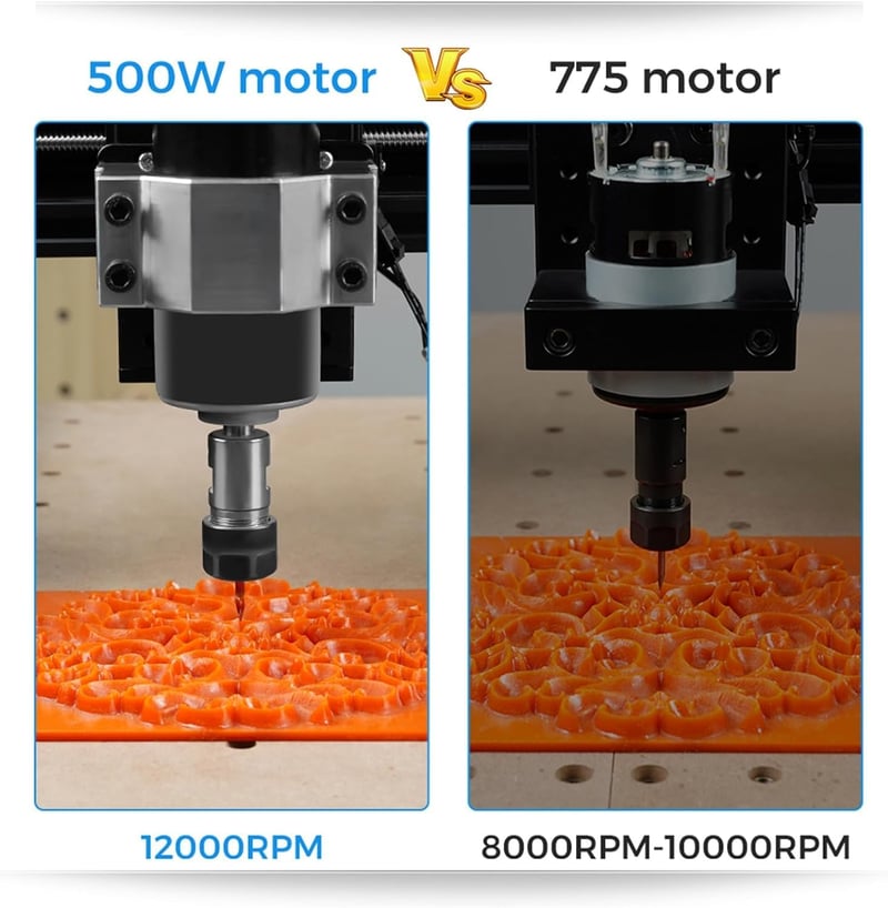 Twotrees 500W CNC Orsómotor 12000 RPM Léghűtéses Kefe Nélküli Motor Beépített Vezérlőegységgel Gravírozáshoz, Maráshoz és Fúráshoz