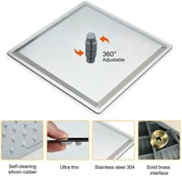 JUNSOTTOR 40x40 cm Ultravékony Rozsdamentes Acél Esőzuhany LED 3 Színű Világítással - Öntisztító Szilikonbetétekkel Alacsony Víznyomáshoz is 5