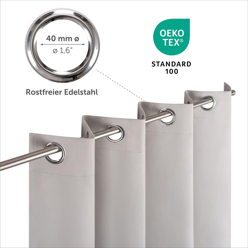 Blumtal Sötétítő Függöny Szett - 2 db Hőszigetelő Fényblokkoló Függöny Fémkarikákkal, 215x132 cm, Szürke, Nappali és Hálószoba Dekoráció