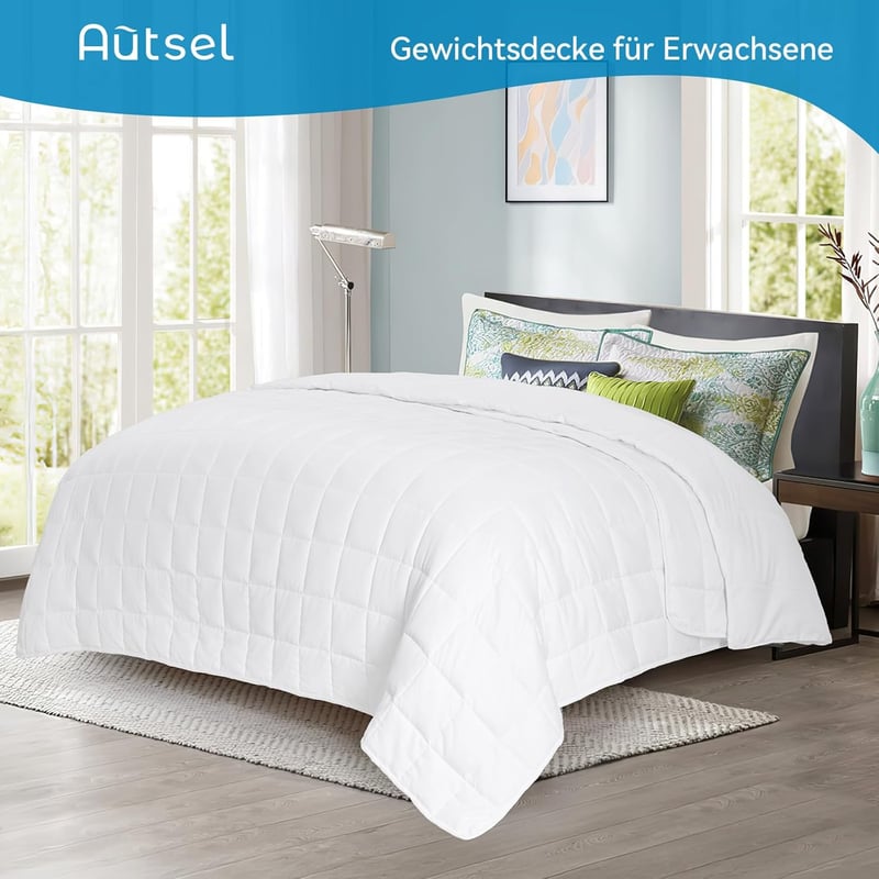 Autsel Súlyozott Takaró 9kg 155x220cm - 100% Pamut Nehéz Takaró Felnőtteknek, Stresszoldó Alvássegítő Relaxációs Paplan Üveggyöngyökkel, Hip
