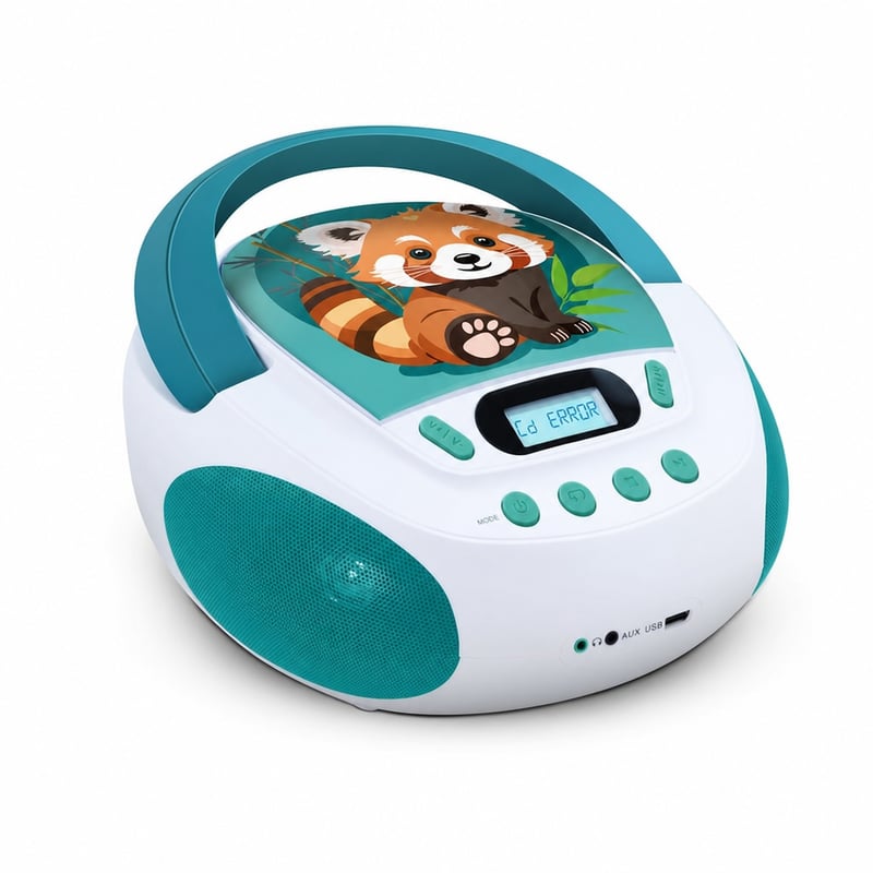 mooov 477414 detský CD prehrávač Ginger Panda, USB a AUX — chybný, čiastočne funkčný: Produkt sa zapne (stav: pozri 2. obrázok)
