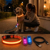 Set za sigurnu noćnu šetnju: LED ogrlica + reflektirajuća povodac + 2x svjetlo + USB kabel 1