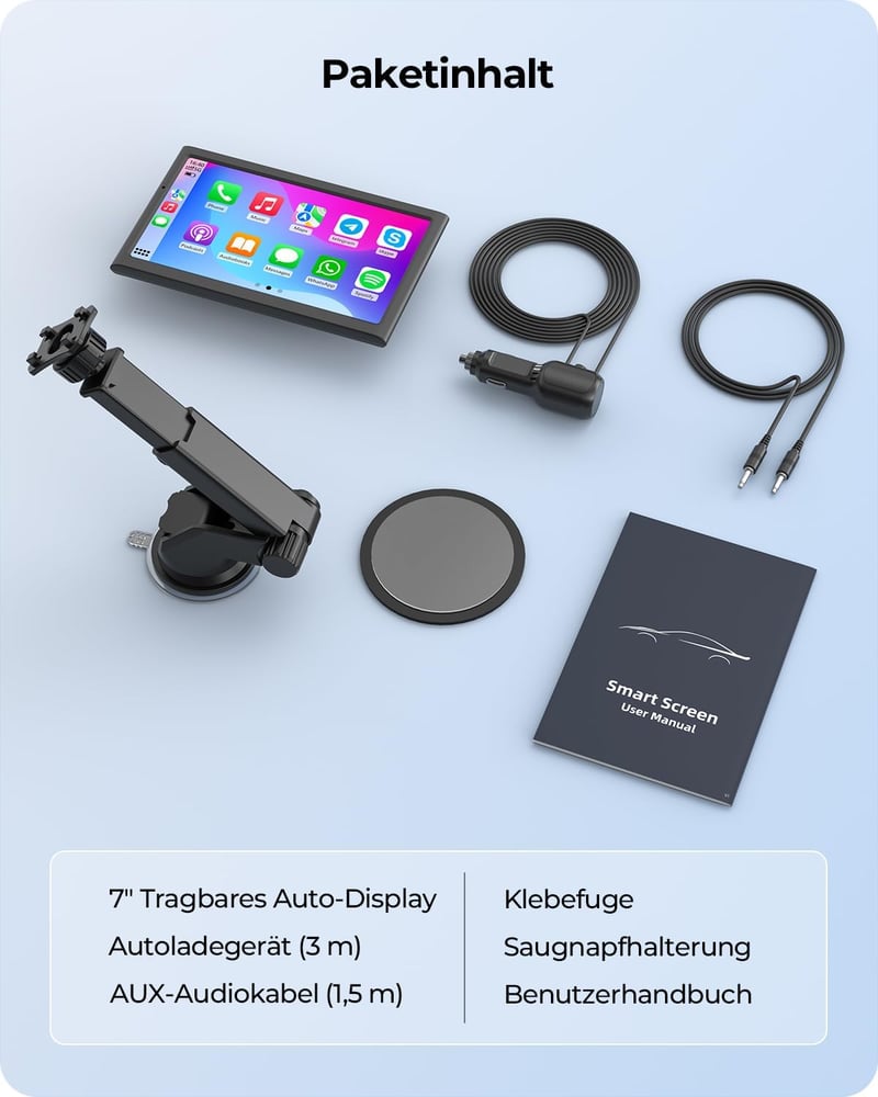 Krunia 7" Vezeték Nélküli Autós Kijelző 60FPS - Apple CarPlay & Android Auto Támogatás, Álló/Fekvő Mód, Hangvezérlés, GPS Navigáció, Tolatók