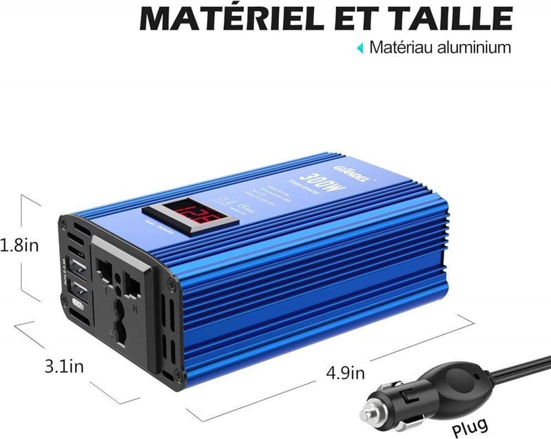 GIANDEL 300W Szivargyújtós Inverter LED Kijelzővel, USB-vel - 12V/220V Autós Áramátalakító
